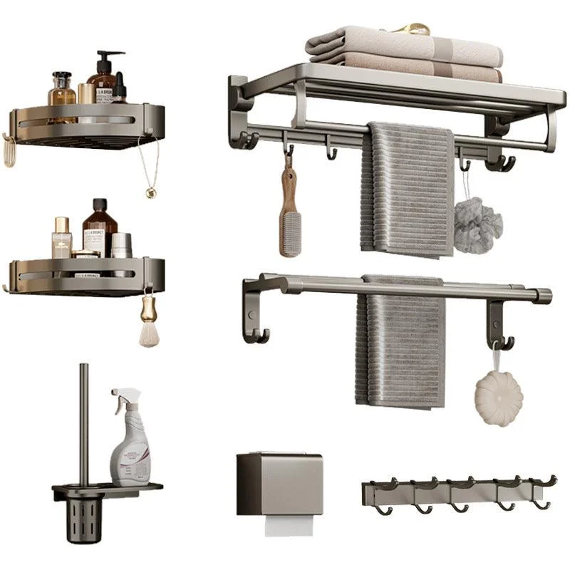 Modern Bathroom Accessory Set in Gray with Bath Shelf/Towel Bar/Robe Hooks & Paper Holder -Bathlova