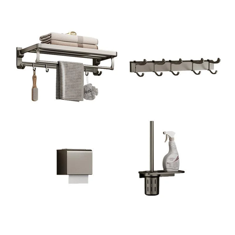 Modern Bathroom Accessory Set in Gray with Bath Shelf/Towel Bar/Robe Hooks & Paper Holder -Bathlova