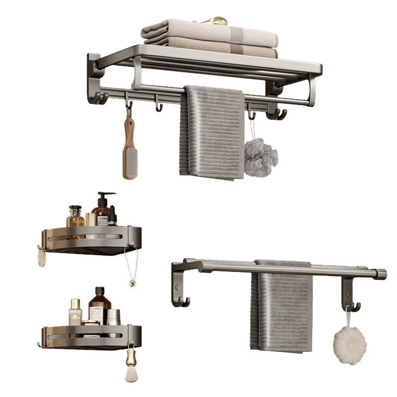 Modern Bathroom Accessory Set in Gray with Bath Shelf/Towel Bar/Robe Hooks & Paper Holder -Bathlova