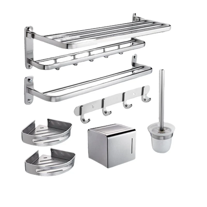 Modern Bathroom Accessory Set with Bathe Shelf/Robe Hooks/Towel Bar in Aluminum -Bathlova