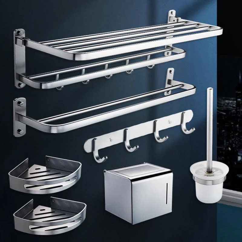 Modern Bathroom Accessory Set with Bathe Shelf/Robe Hooks/Towel Bar in Aluminum -Bathlova