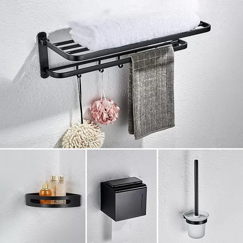 Modern Bathroom Accessory Set with Bathe Shelf/Robe Hooks/Towel Bar in Aluminum -Bathlova