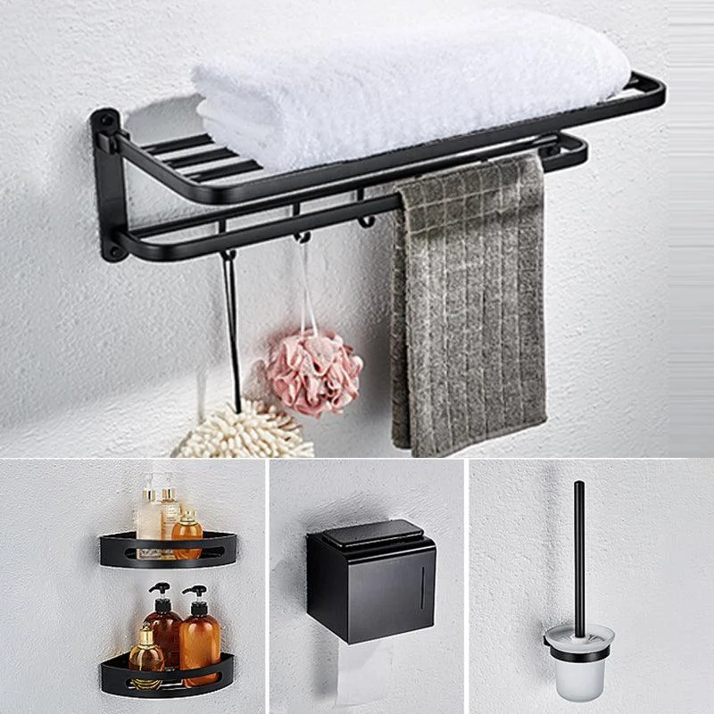 Modern Bathroom Accessory Set with Bathe Shelf/Robe Hooks/Towel Bar in Aluminum -Bathlova