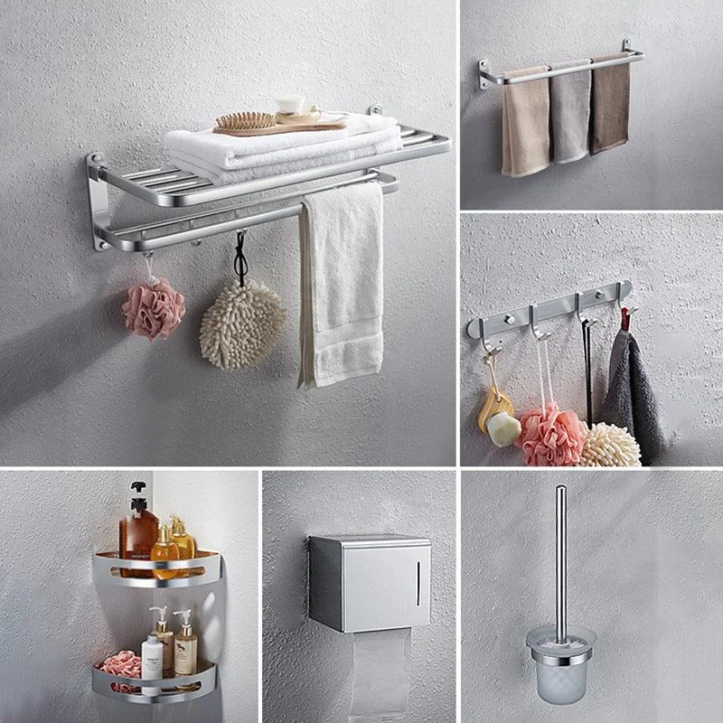 Modern Bathroom Accessory Set with Bathe Shelf/Robe Hooks/Towel Bar in Aluminum -Bathlova