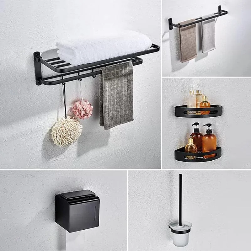 Modern Bathroom Accessory Set with Bathe Shelf/Robe Hooks/Towel Bar in Aluminum -Bathlova