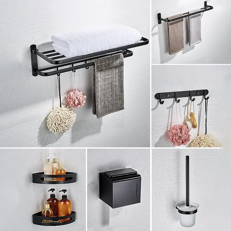 Modern Bathroom Accessory Set with Bathe Shelf/Robe Hooks/Towel Bar in Aluminum -Bathlova