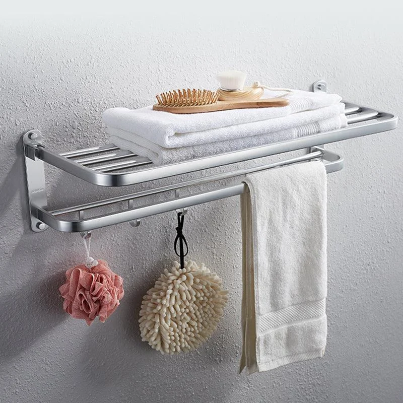 Modern Bathroom Accessory Set with Bathe Shelf/Robe Hooks/Towel Bar in Aluminum -Bathlova