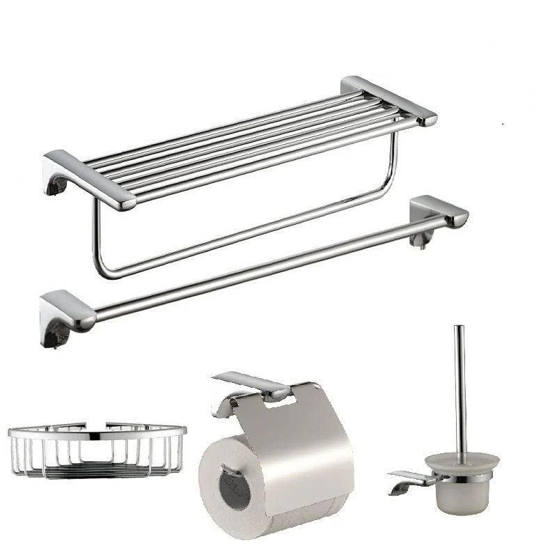 Modern Bathroom Hardware Paper Holder Bath Shelf Silver Bathroom Accessory Kit -Bathlova