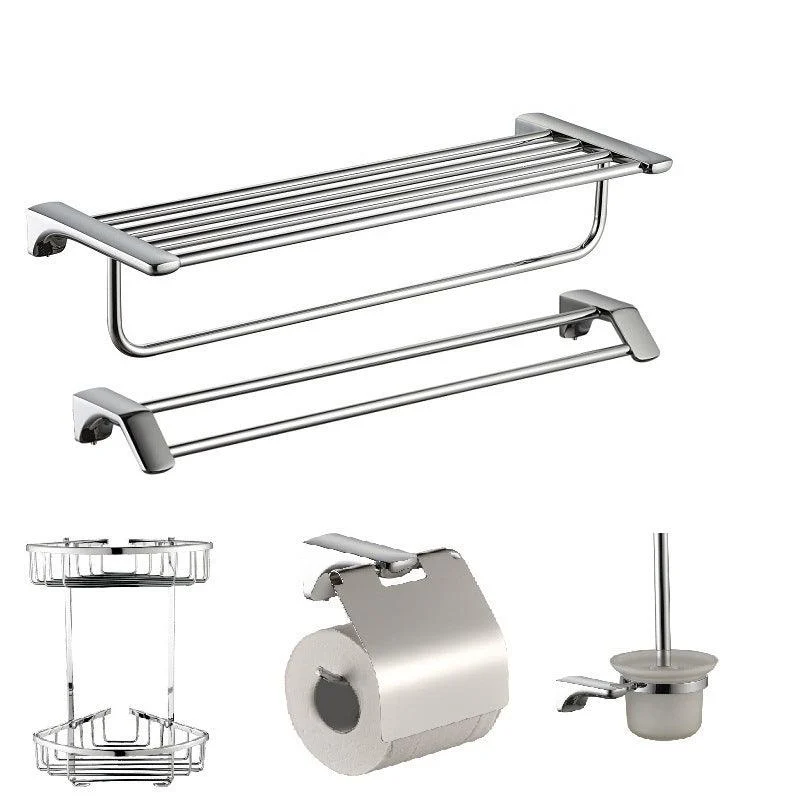 Modern Bathroom Hardware Paper Holder Bath Shelf Silver Bathroom Accessory Kit -Bathlova