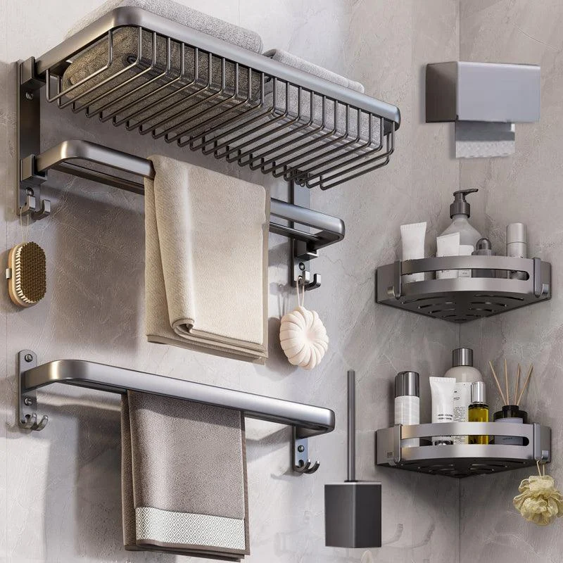 Modern Bathroom Hardware Set Grey Metal Bathroom Accessory Kit -Bathlova