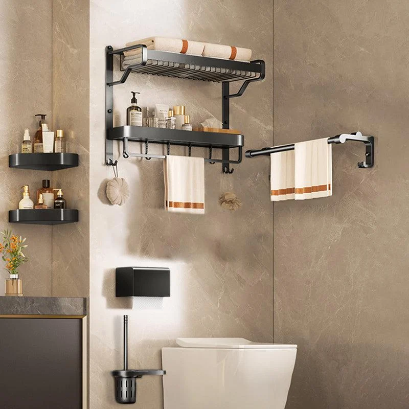 Modern Bathroom Set Matte Black Bath Shelf Towel Bar Bathroom Accessory Kit -Bathlova