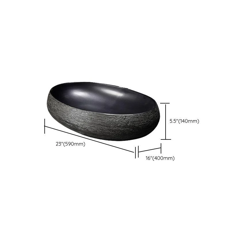 Modern Bathroom Sink Black Oval Ceramic Bathroom Sink with Tap -Bathlova