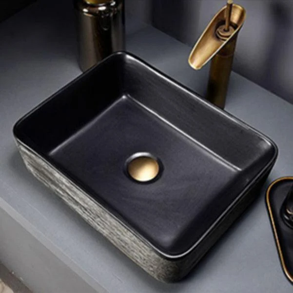 Modern Bathroom Sink Black Oval Ceramic Bathroom Sink with Tap -Bathlova