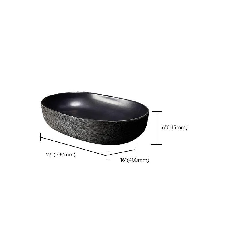 Modern Bathroom Sink Black Oval Ceramic Bathroom Sink with Tap -Bathlova