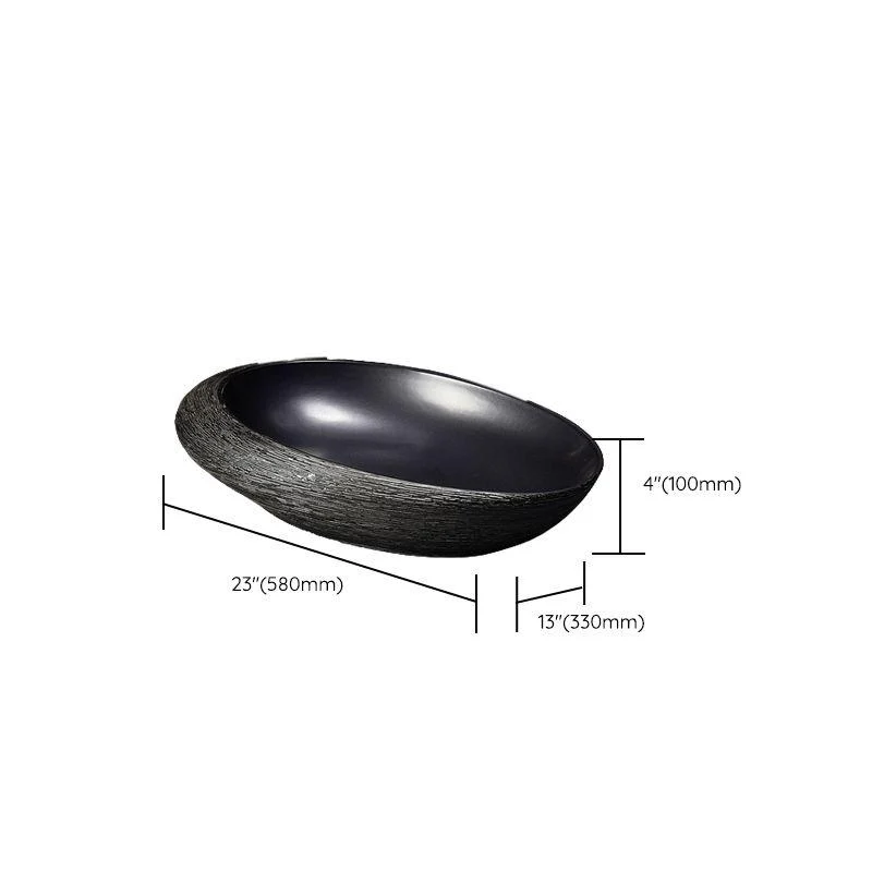 Modern Bathroom Sink Black Oval Ceramic Bathroom Sink with Tap -Bathlova