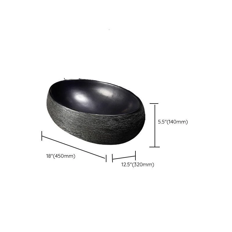 Modern Bathroom Sink Black Oval Ceramic Bathroom Sink with Tap -Bathlova