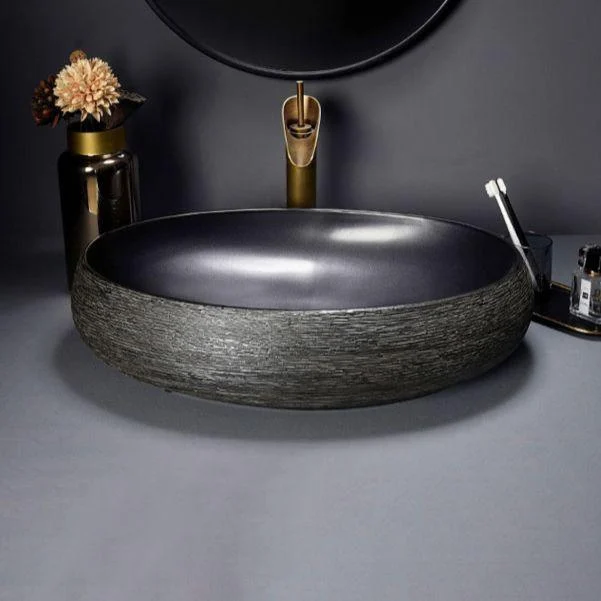 Modern Bathroom Sink Black Oval Ceramic Bathroom Sink with Tap -Bathlova