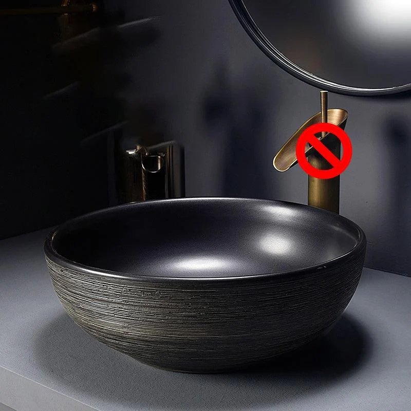 Modern Bathroom Sink Black Oval Ceramic Bathroom Sink with Tap -Bathlova