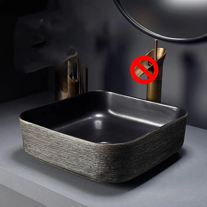 Modern Bathroom Sink Black Oval Ceramic Bathroom Sink with Tap -Bathlova