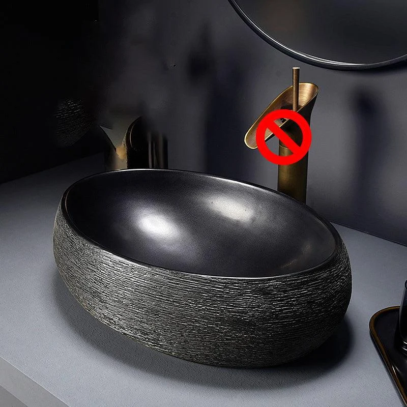 Modern Bathroom Sink Black Oval Ceramic Bathroom Sink with Tap -Bathlova