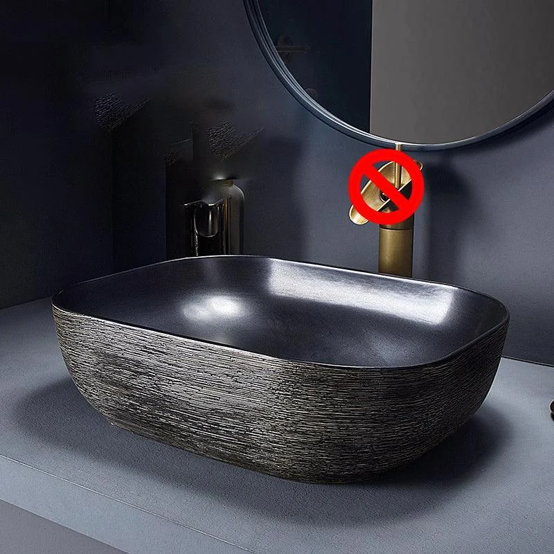 Modern Bathroom Sink Black Oval Ceramic Bathroom Sink with Tap -Bathlova