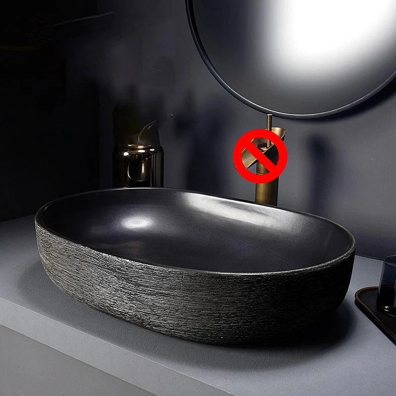 Modern Bathroom Sink Black Oval Ceramic Bathroom Sink with Tap -Bathlova