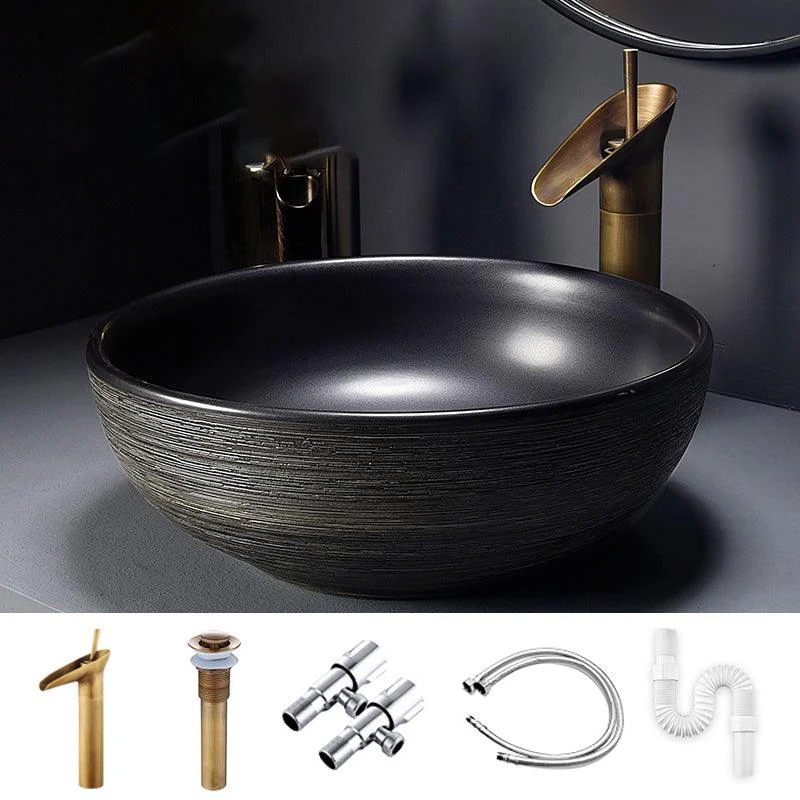 Modern Bathroom Sink Black Oval Ceramic Bathroom Sink with Tap -Bathlova