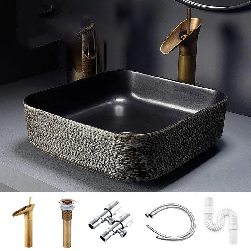 Modern Bathroom Sink Black Oval Ceramic Bathroom Sink with Tap -Bathlova