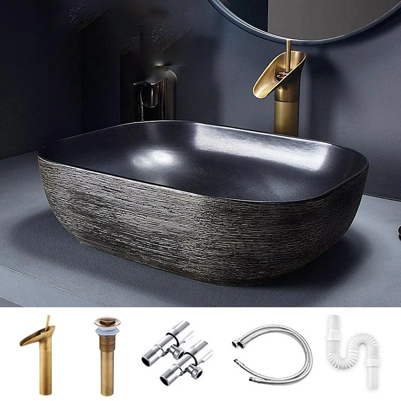 Modern Bathroom Sink Black Oval Ceramic Bathroom Sink with Tap -Bathlova