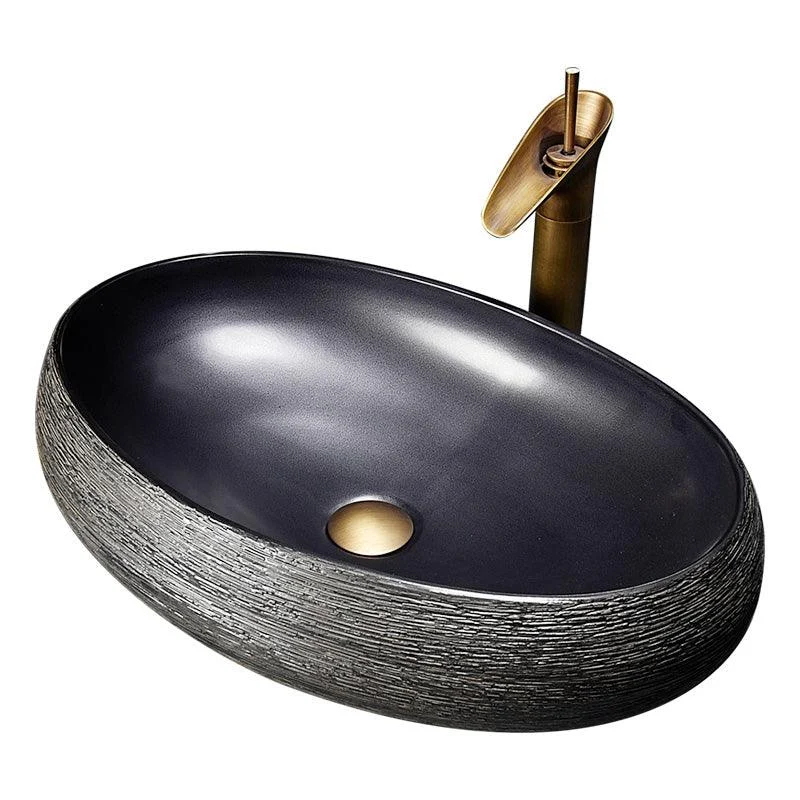 Modern Bathroom Sink Black Oval Ceramic Bathroom Sink with Tap -Bathlova