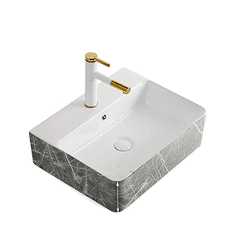 Modern Bathroom Sink Ceramic Marble Pattern Round Bathroom Sink with Pulling Tap -Bathlova