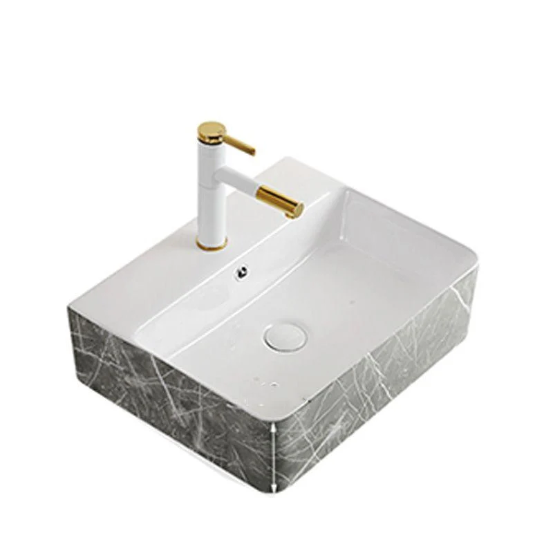 Modern Bathroom Sink Ceramic Marble Pattern Round Bathroom Sink with Pulling Tap -Bathlova