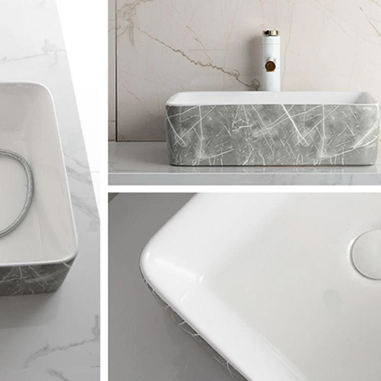 Modern Bathroom Sink Ceramic Marble Pattern Round Bathroom Sink with Pulling Tap -Bathlova