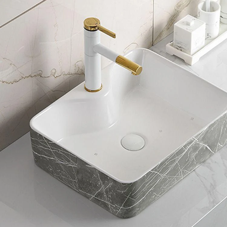 Modern Bathroom Sink Ceramic Marble Pattern Round Bathroom Sink with Pulling Tap -Bathlova