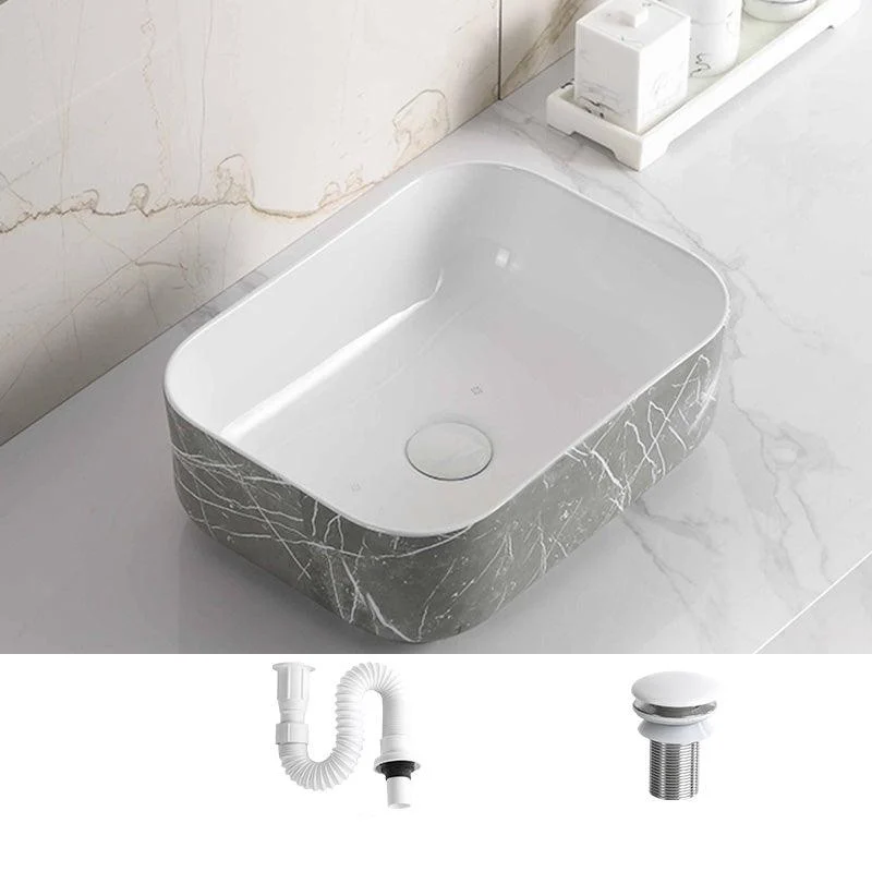 Modern Bathroom Sink Ceramic Marble Pattern Round Bathroom Sink with Pulling Tap -Bathlova