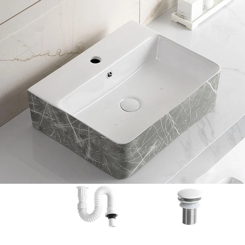 Modern Bathroom Sink Ceramic Marble Pattern Round Bathroom Sink with Pulling Tap -Bathlova