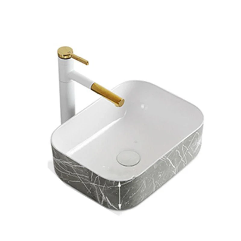 Modern Bathroom Sink Ceramic Marble Pattern Round Bathroom Sink with Pulling Tap -Bathlova