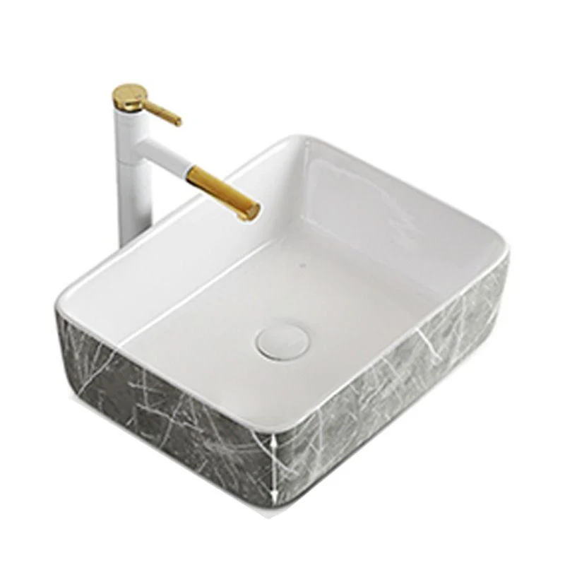 Modern Bathroom Sink Ceramic Marble Pattern Round Bathroom Sink with Pulling Tap -Bathlova