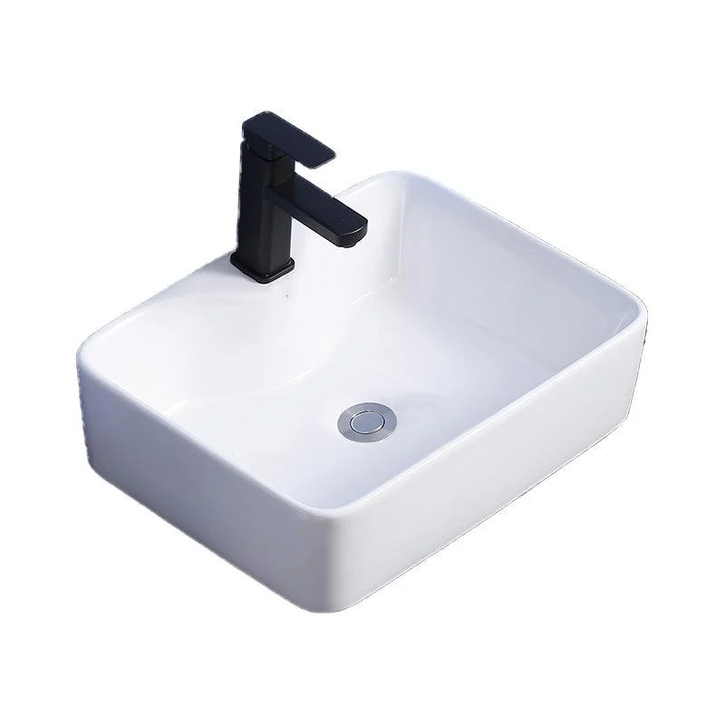 Modern Bathroom Sink Ceramic Rectangular White with Single Tap Hole Vessel Sink -Bathlova