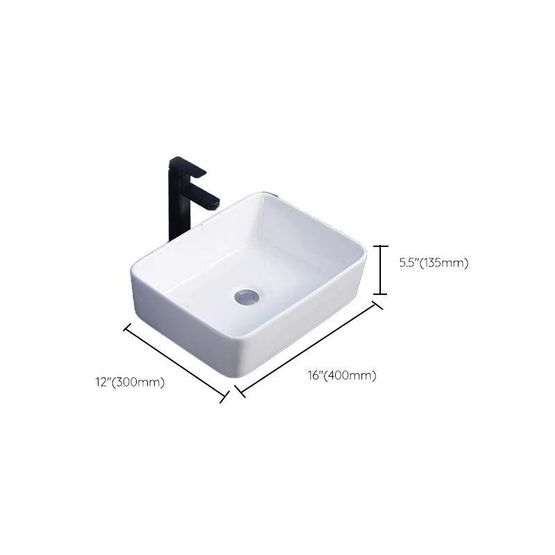 Modern Bathroom Sink Ceramic Rectangular White with Single Tap Hole Vessel Sink -Bathlova