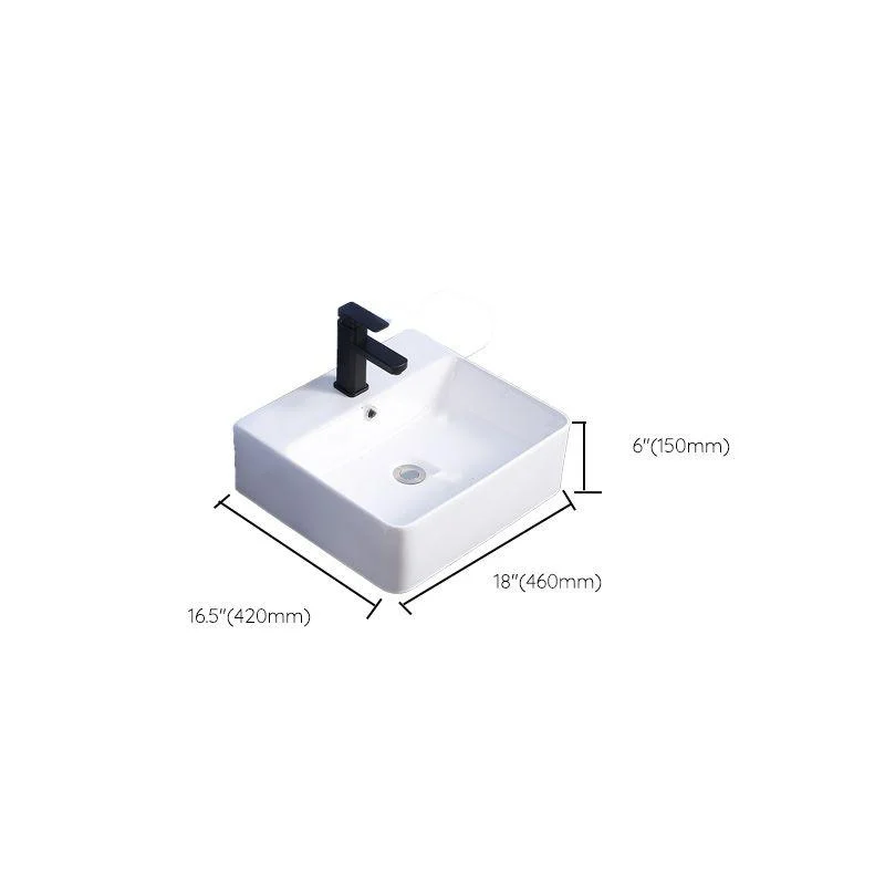 Modern Bathroom Sink Ceramic Rectangular White with Single Tap Hole Vessel Sink -Bathlova