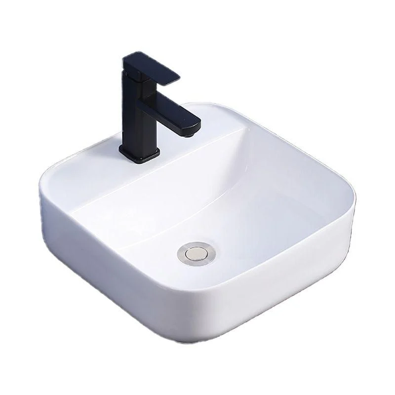 Modern Bathroom Sink Ceramic Rectangular White with Single Tap Hole Vessel Sink -Bathlova