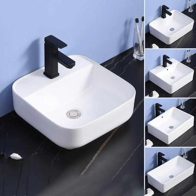 Modern Bathroom Sink Ceramic Rectangular White with Single Tap Hole Vessel Sink -Bathlova