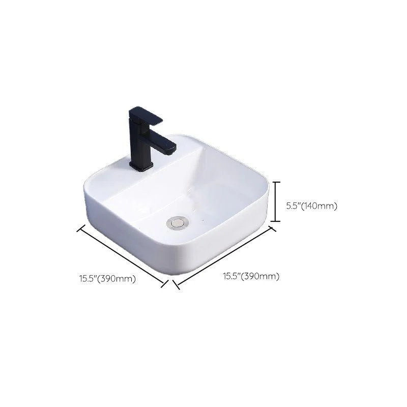 Modern Bathroom Sink Ceramic Rectangular White with Single Tap Hole Vessel Sink -Bathlova