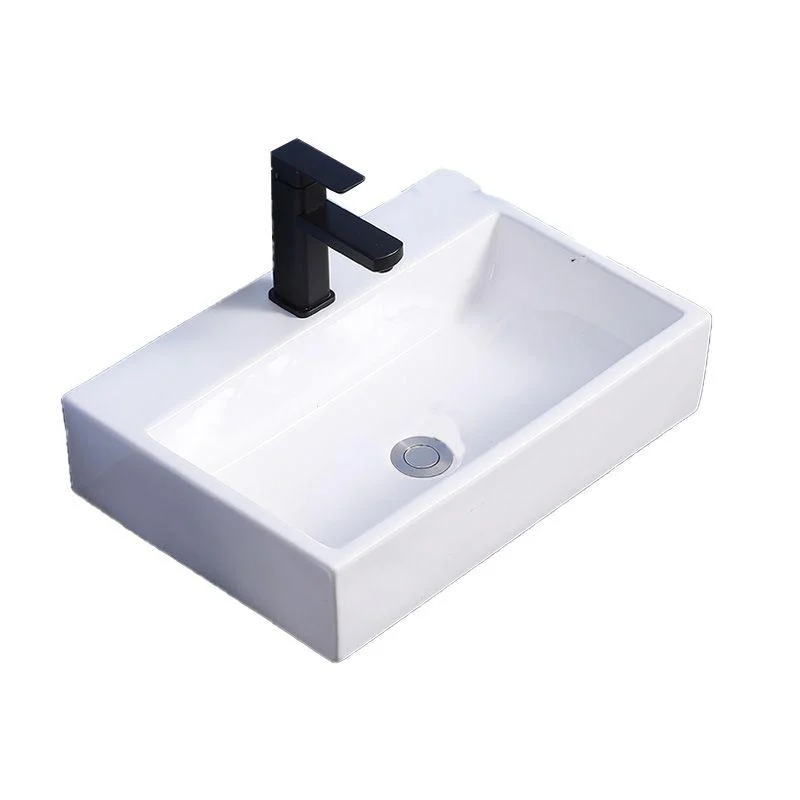 Modern Bathroom Sink Ceramic Rectangular White with Single Tap Hole Vessel Sink -Bathlova