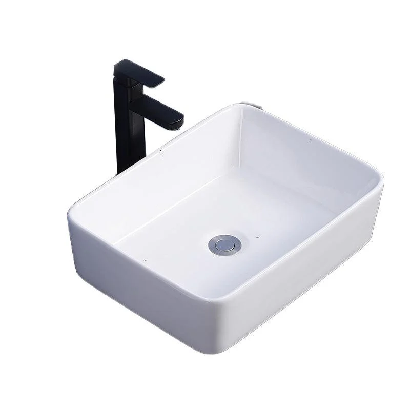 Modern Bathroom Sink Ceramic Rectangular White with Single Tap Hole Vessel Sink -Bathlova