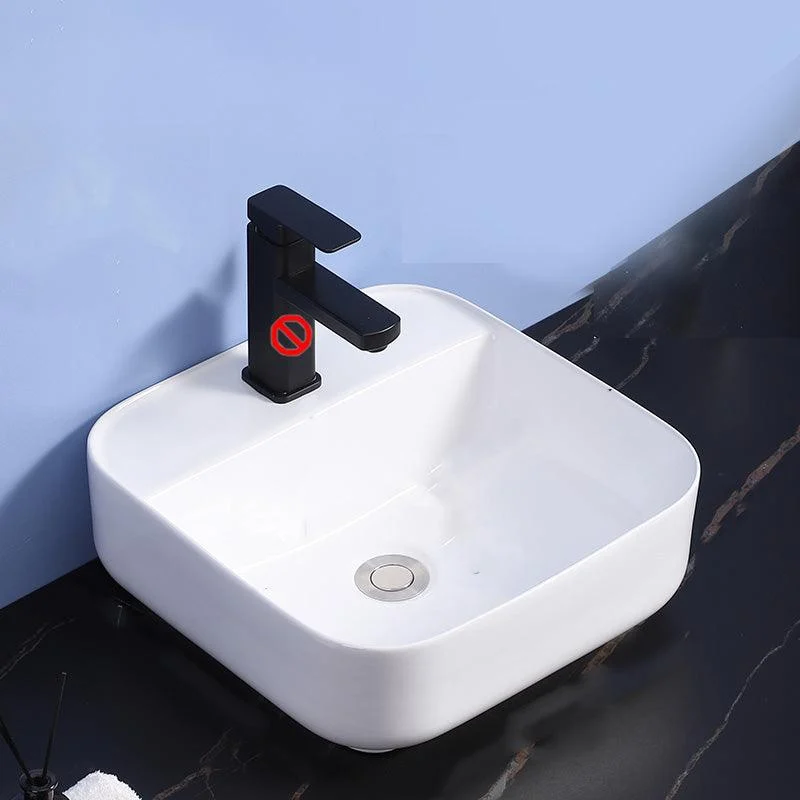 Modern Bathroom Sink Ceramic Rectangular White with Single Tap Hole Vessel Sink -Bathlova