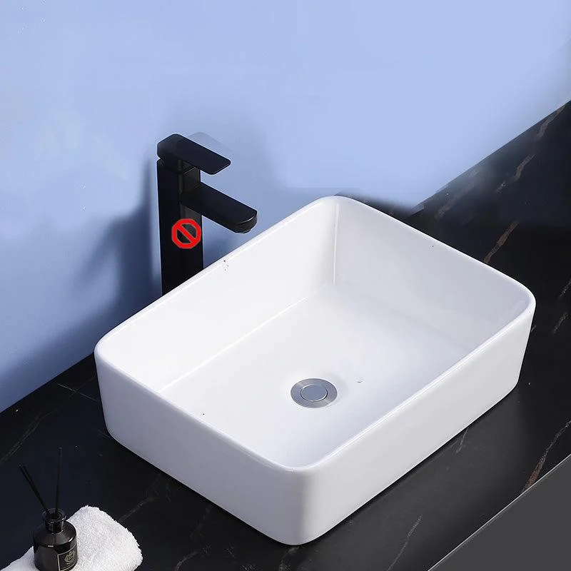 Modern Bathroom Sink Ceramic Rectangular White with Single Tap Hole Vessel Sink -Bathlova