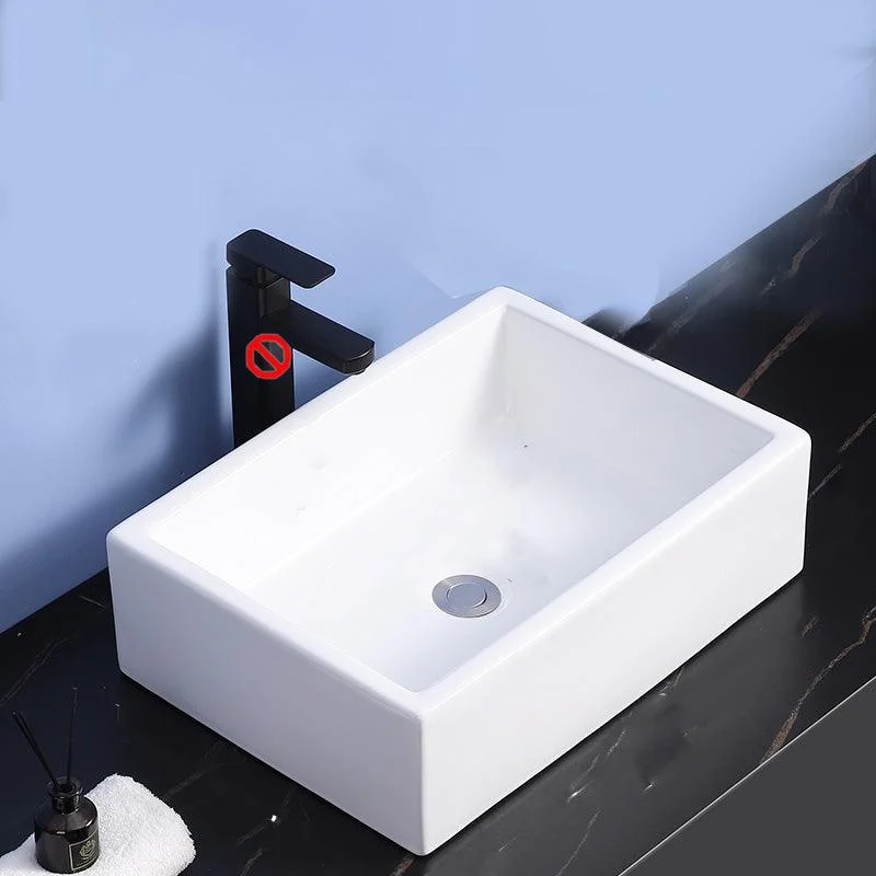 Modern Bathroom Sink Ceramic Rectangular White with Single Tap Hole Vessel Sink -Bathlova