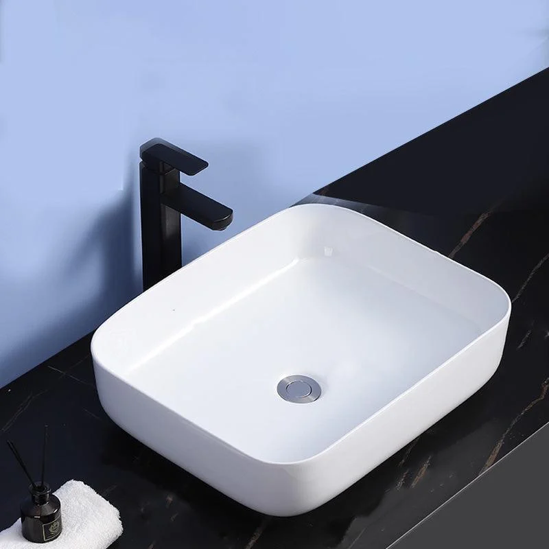 Modern Bathroom Sink Ceramic Rectangular White with Single Tap Hole Vessel Sink -Bathlova